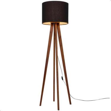 Imagem de Luminária de Chão Madri com Pés de Madeira e Tecido Sapucaia Preto 158