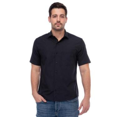 Imagem de Camisa Social Manga Curta Slim Teodoro Masculina Leve, Preto, GG