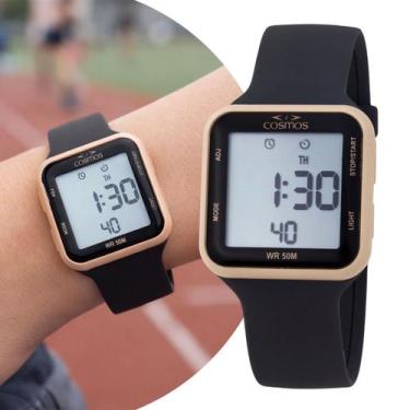 Imagem de Relógio Feminino Digital Preto Rosé de Pulso Quadrado com Pulseira de 