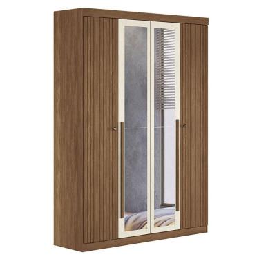 Imagem de Guarda Roupa Casal Ripado 4 Portas Buriti com Espelho Jatobá Areia Acetinado - Santos Andirá