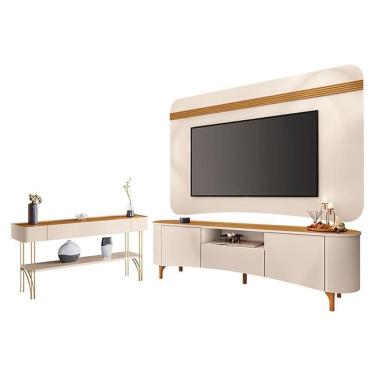 Imagem de Rack Bancada Elara e Painel Armony com Aparador Vivant Off White Cinamomo - HB Móveis