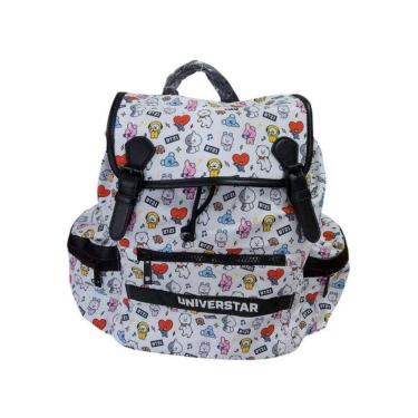 Imagem de Mochila Infantil Miniso Brasil Mochila Branca de Costa Tipo Saco Personagens BT21 em Po...