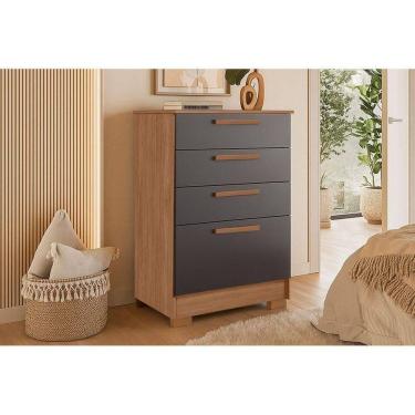 Imagem de Cômoda de Quarto Aruba 4 Gavetas em MDF com Puxador em MDF Jatobá Grafite