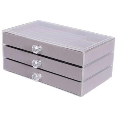Imagem de Porta Jóias Acrílico Luxo de Veludo com 3 Gavetas para Anéis, Pulseira
