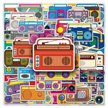 Imagem de Pacote de adesivos, rádio retrô, 50 unidades, caixa de som vintage col