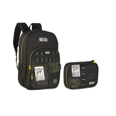 Imagem de Kit Escolar One Piece Mochila Preta/Amarela + Estojo - Clio