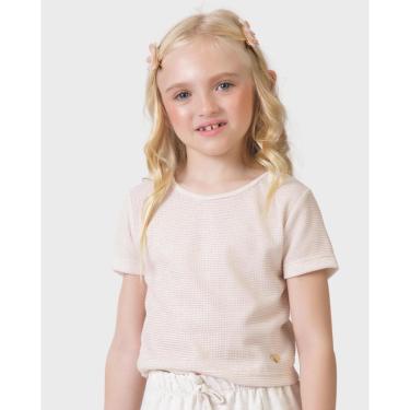 Imagem de Blusa menina Piq tricot shine plaquinha verão charmosa leve freco - Creme - Menina 4 a 14 anos-Feminino