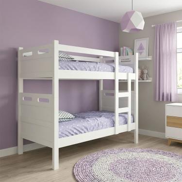 Imagem de Cama Beliche Infantil Jaspe com Escada Lateral Grade de Segurança e Colchões D23 Branco