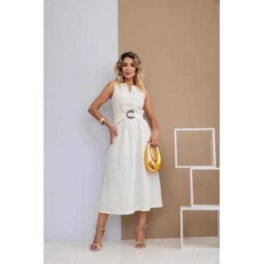 Imagem de Vestido midi com faixa em linho -viscose agatha - Thati Gutierrez Stor
