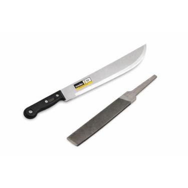 Imagem de Facão 14" Vonder Para Roça + Lima Chata Kit Afiação e Corte