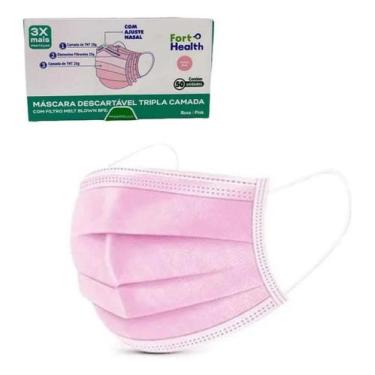 Imagem de Máscara Descartável Tripla Cor Rosa - Fort Health - Fortflex