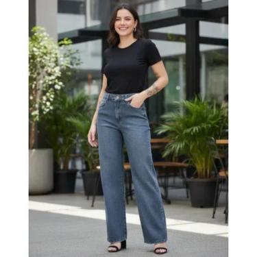 Imagem de Calça Jeans Feminina Wide Leg Cintura Alta Vilejack VFCJ4012, Azul, 38