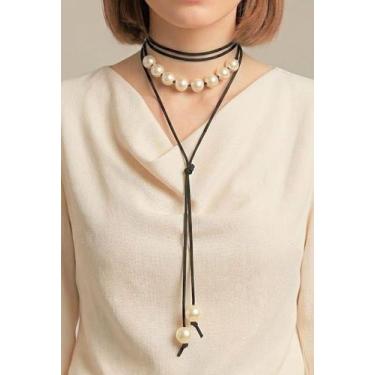 Imagem de Choker de Amarração em Camurça com Pérolas ABS - Estilo Boho - Feito À