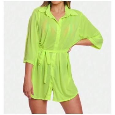 Imagem de Saída de praia Chemise Camisão Feminino - Rafavi, Amarelo neon, m