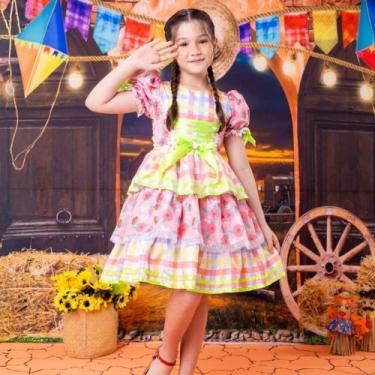 Imagem de Vestido Festa Junina Luxo Flores Verde Limão e Rosa - SouBellaKids, 4