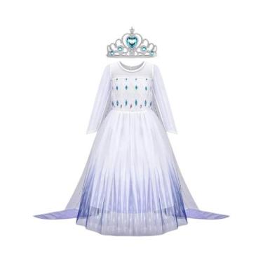 Imagem de Vestido De Princesa Branco Da Disney Elsa Frozen Para Meninas, Manga L