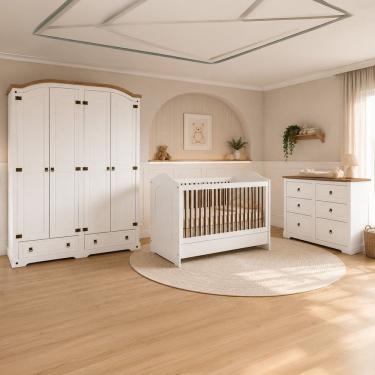 Imagem de Quarto Bebê Completo 6g Smile com Colchão Creme/Carvalho