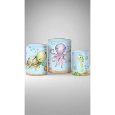Imagem de Trio Capas Cilindro 3D Sublim Fundo Mar Aquarela - Congratulations Sto