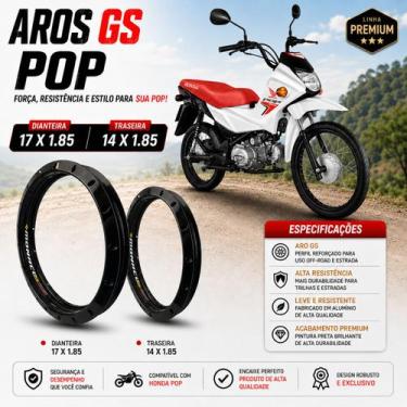 Imagem de Par jogo aro modelo gs 17x1.85 / 14x1.85 pop 100 110i preto brilhante 