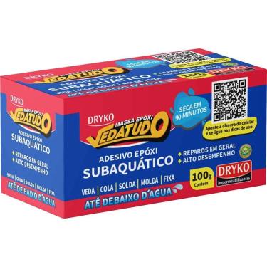 Imagem de Massa Epóxi Bicomponente Vedatudo Subaquática Alta Resistência Química Cinza Dryko 100G