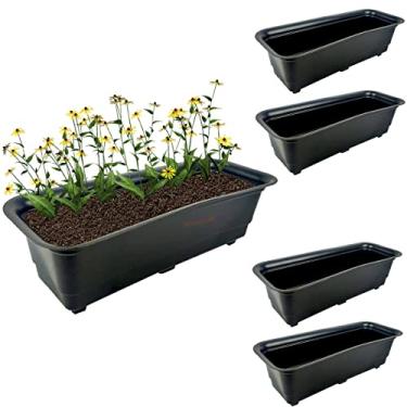 Imagem de Kit 5 jardineiras Vasos Retangular 39cm Planta Flor Plástica Jardim Preto - AMZ