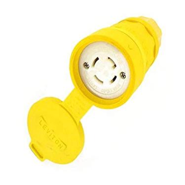 Imagem de Leviton 29W75 30-Amp, 250-Volt-3PY, grau industrial, conector de bloqueio, aterramento, protetor de água, amarelo