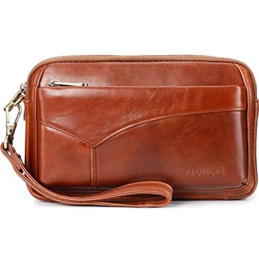 Imagem de Bolsa organizadora de couro masculina com compartimentos para proteção de cartão de crédito, D - Marrom, With Card Slots