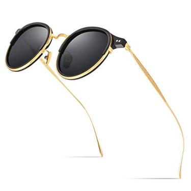 Imagem de FONEX Óculos de sol feminino acetato de titânio T850 (preto dourado cinza)
