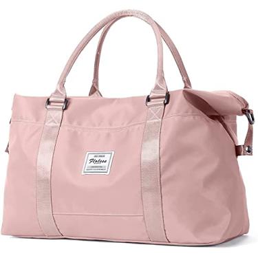 Imagem de maogear Bolsa esportiva de viagem, bolsa esportiva de ginástica, bolsa de ombro para o dia a dia para o dia das mulheres, com bolso molhado e manga de carrinho (rosa claro)