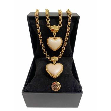 Imagem de Colar + Pulseira + Coração Creme Elo Português Grosso 6mm