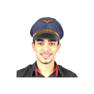 Imagem de Chapeu Quepe De Aviador Luxo Piloto Azul Cosplay Festas