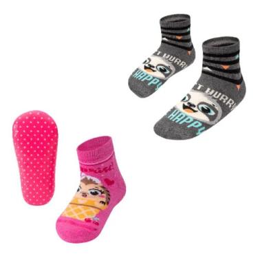 Imagem de Kit Meia Antiderrapante Bebe Sola Menina Emborrachado Puket