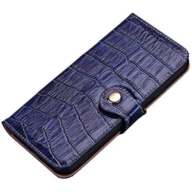 Imagem de HAODEE Carteira de capa de telefone flip de couro de grão de crocodilo, capa à prova de choque concha para Apple iPhone 12 (2020) 6,1 polegadas com 3 slots de cartão (cor: azul)