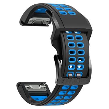 Imagem de Pulseira de silicone para relógio Fenix 7X, Fenix 6X, Fenix 5X, 26 mm com fecho de metal de liberação rápida para Garmin Fenix 3, Descent Mk1, Quatix 3, Tactix Bravo (preto-azul)