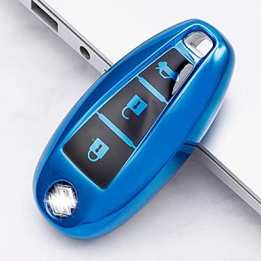 Imagem de CSHU 3 botões TPU macio capa para chave de carro capa chaveiro anel chave bolsa, adequado para Suzuki Vitara Swift Ignis Kizashi SX4 Baleno Ertiga 2016 2017 2018 2019, azul