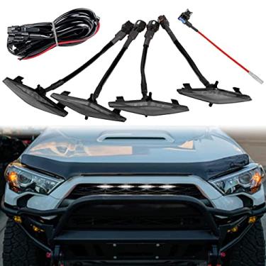 Imagem de 4 peças de luzes LED para grelha Toyota 4Runner TRD Pro 2014-2021, incluindo SR5, TRD off-road, Limited, TRO Pro Modelos Raptor Luz LED (luz branca com caixa preta)