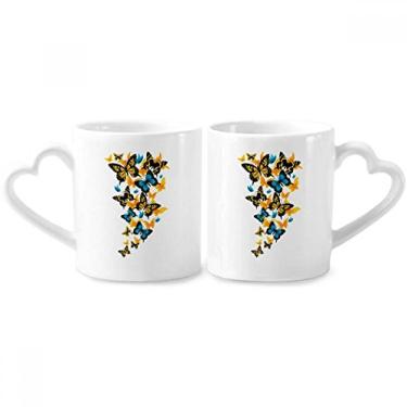 Imagem de Conjunto de canecas de porcelana para casais, borboletas com , alça de coração