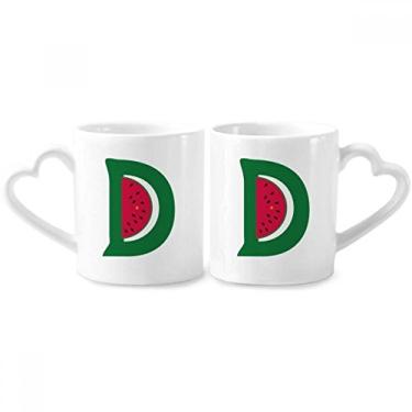 Imagem de D Alfabeto Melancia Frutas Bonito Padrão Casal Porcelana Conjunto de Caneca de Cerâmica Amante Copo Punho Coração