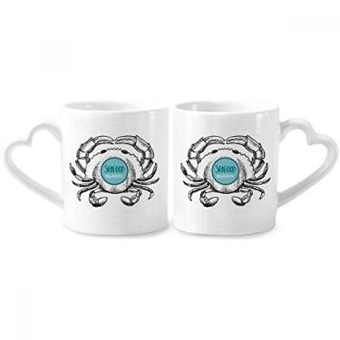 Imagem de Esboço de caranguejo ilustração de organismo marinho conjunto de canecas de porcelana para casais, copo de cerâmica para amantes, alça