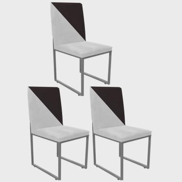 Imagem de Kit 03 Cadeira Office Stan Duo Sala de Jantar Industrial Ferro Cinza Sintético Branco e Marrom - Ahazzo Móveis