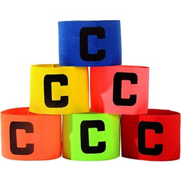 Imagem de Onwon 6 peças elásticas de braçadeira de capitão de futebol ajustável futebol futebol basquete jogador de bandas para adultos jovens, 6 Colors, Elastic Soccer Captain Armband Adjustable Football