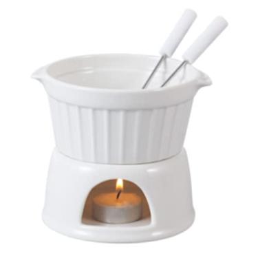 Imagem de LYOR - Aparelho de Fondue 4 Peças de Porcelana Classic Branco 400ml - Ideal para Chocolate e Queijo