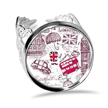 Imagem de DIYthinker Anel de ilustração com desenho da bandeira da Inglaterra Big Ben Bus ajustável amor casamento noivado