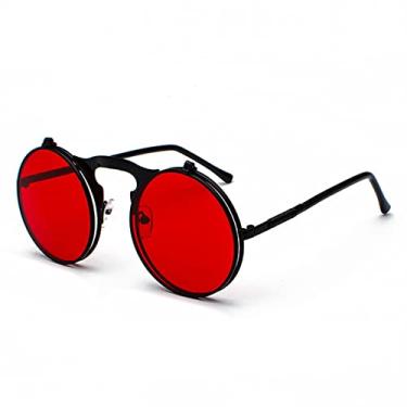 Imagem de Óculos de Sol Masculino Vintage Feminino Estilo Retro Vapor Punk Armação de Metal Redonda Lente Espelhada Óculos de Sol Óculos de Sol, A11 Preto Vermelho, Tamanho Único