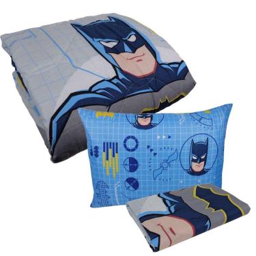 Imagem de Kit Infantil Do Batman Azul Edredom + Jogo De Cama 2 Peças Lepper
