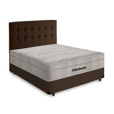 Imagem de Box + Cabeceira Cassis e Colchão Casal- Ortobom- AirTech SpringPocket- 138x188x60cm Marrom