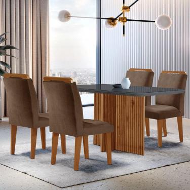 Imagem de Sala de Jantar Mesa Olímpia 120CM MDF Vidro Canto Copo com 4 Cadeiras Athenas Moderna