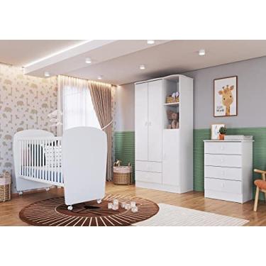 Imagem de Quarto de Bebê Completo com 1 Berço 1 Cômoda 1 Guarda Roupa Arco-íris Móveis Percasa Branco