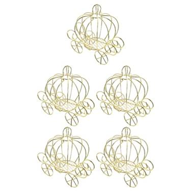 Imagem de 5 Pcs Wedding Party Favor Boxes Carriage Candy Box Centerpiece Hollow Chocolate Gift Boxes for Valentine Bridal Shower Baby Shower Birthday Anniversary Decor (Color : Golden 5pcs, Size : 12X10CM)