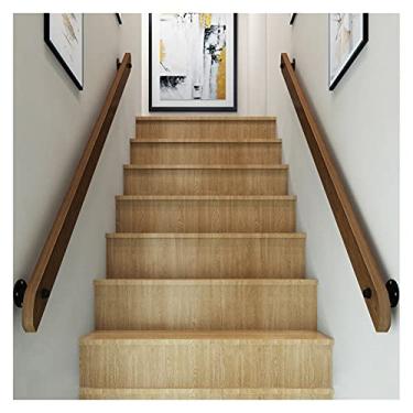 Imagem de Corrimãos de madeira para escadas internas, kit completo de corrimãos antiderrapantes vintage, barra de apoio para escadas sem barreiras para idosos, trilhos de parede de lofts de corredor doméstico (tamanho: 5,6 m/18,4 pés) ShaoSu